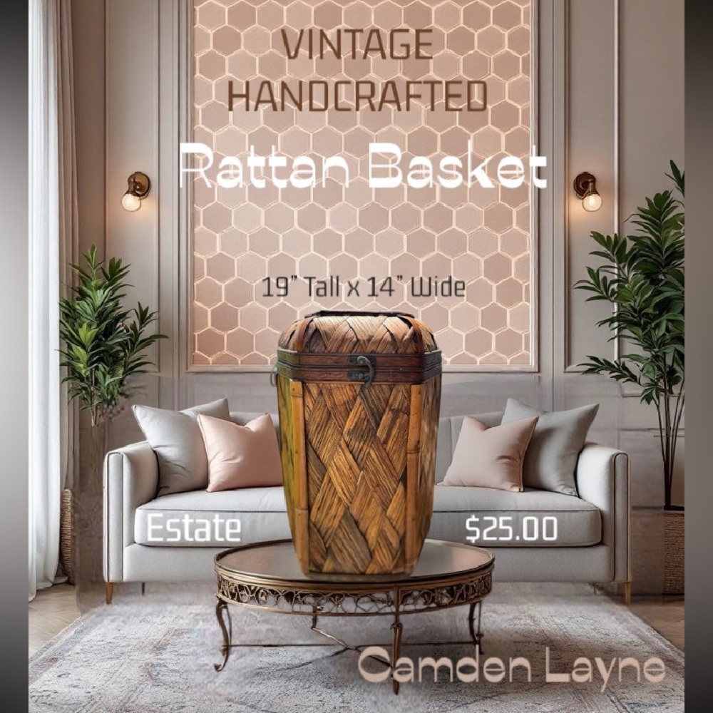 Camden Layne Rustic Rattan Basket with Brown and Tan Accents